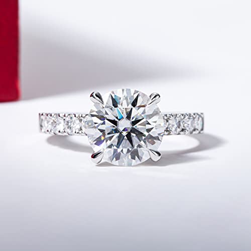 14K White Gold Engagement Ring, 4.3CTTW (3.5CT Center Stone) Moissanite Lab Grown Created Diamond, D Color and Flawless, Solid Real White Gold Wedding Anniversary Promise Ring for Women