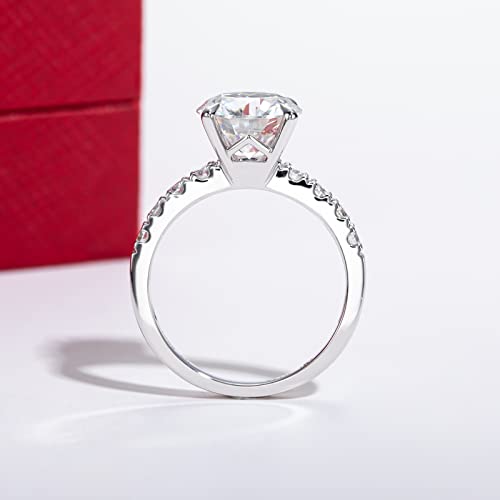 14K White Gold Engagement Ring, 4.3CTTW (3.5CT Center Stone) Moissanite Lab Grown Created Diamond, D Color and Flawless, Solid Real White Gold Wedding Anniversary Promise Ring for Women