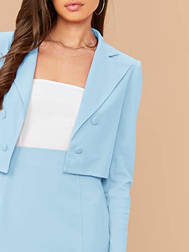 SheIn Women s Lapel Collar Double Breasted Blazer and Split High Waist Mini Skirt Set