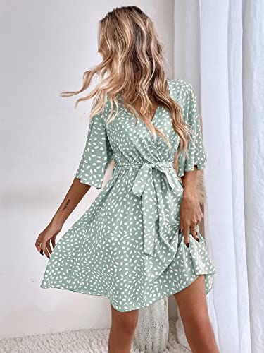Romwe Women s Short Sleeve V Neck All Over Print High Waist A Line Summer Short Dress