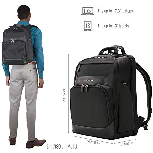 Everki Onyx Premium Business Executive 17.3-Inch Laptop Backpack, Ballistic Nylon and Leather, Travel Friendly (EKP132S17), Black