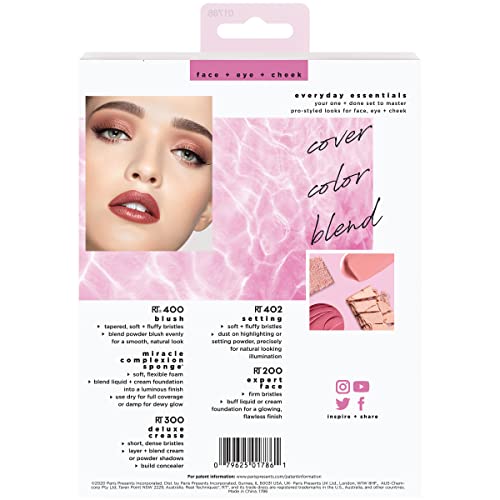 Real Techniques Makeup Brush Set with Sponge Blender for Eyeshadow, Foundation, Blush, and Concealer, Set of 5