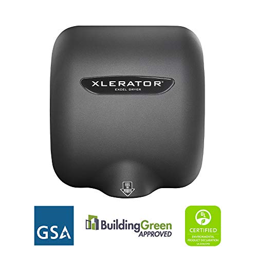 Excel Dryer XL-GR-1.1N Hand Dryer XLERATOR XL-GR Automatic, Surface-Mounted, Cast Cover, Textured Graphite Epoxy Paint, 110-120V with Noise Reduction Nozzle