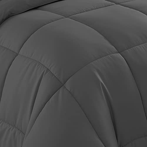 Sweet Home Collection 5 Piece Comforter Set Bag Solid Color All Season Soft Down Alternative Blanket & Luxurious Microfiber Bed Sheets, Gray, Twin