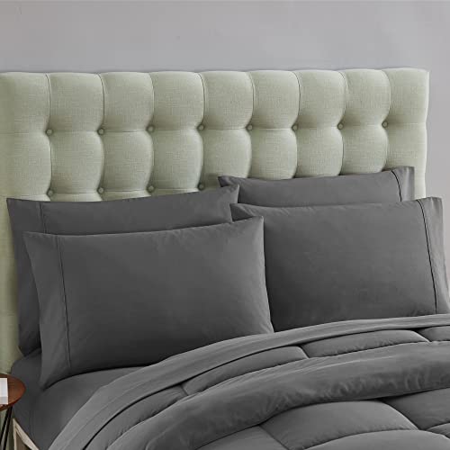Sweet Home Collection 5 Piece Comforter Set Bag Solid Color All Season Soft Down Alternative Blanket & Luxurious Microfiber Bed Sheets, Gray, Twin